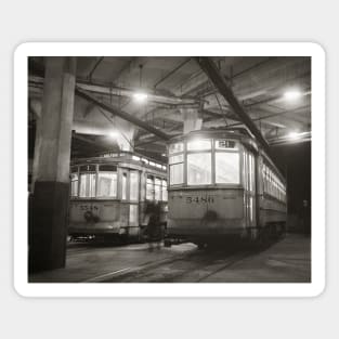 Trolleys at the Terminal, 1943. Vintage Photo Magnet